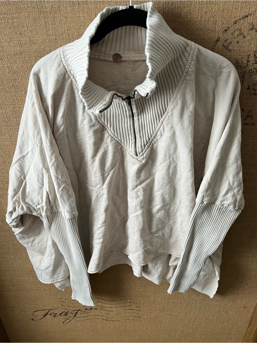 Free People walk away tunic lRibbed Collar &sleeves Pullover zip up Sweatshirt